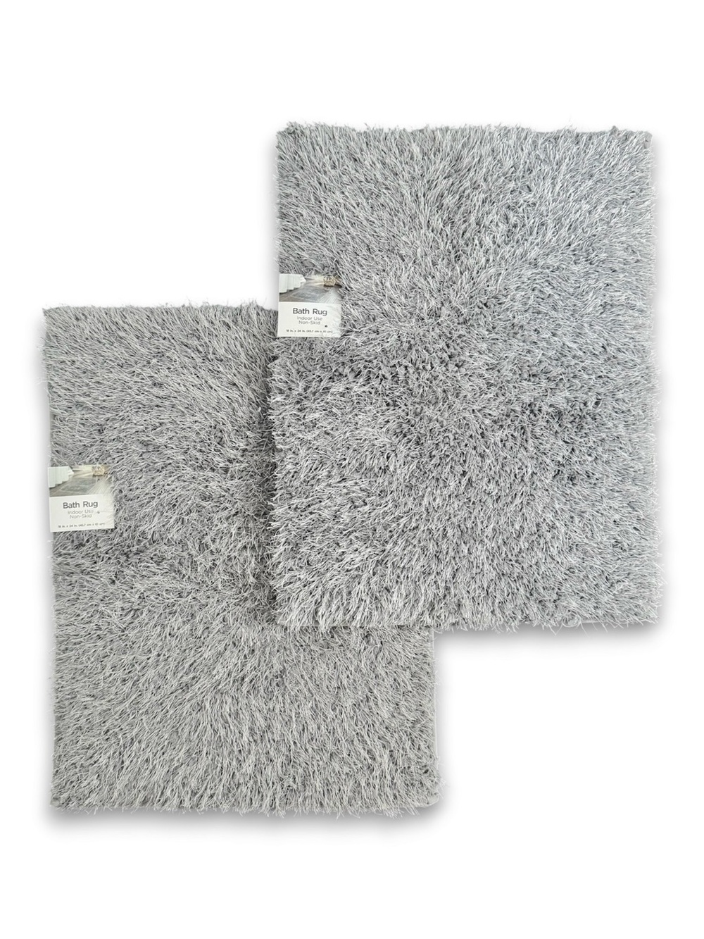 Nedia Home Shag Bath Rugs Non-Skid Microfiber Light Gray Set of Two 18 x 24 NWT